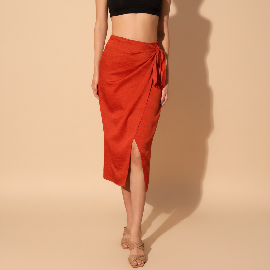 Satin Crepe Midi Skirt for Women - Elegant A-Line Design for Casual or Formal Wear