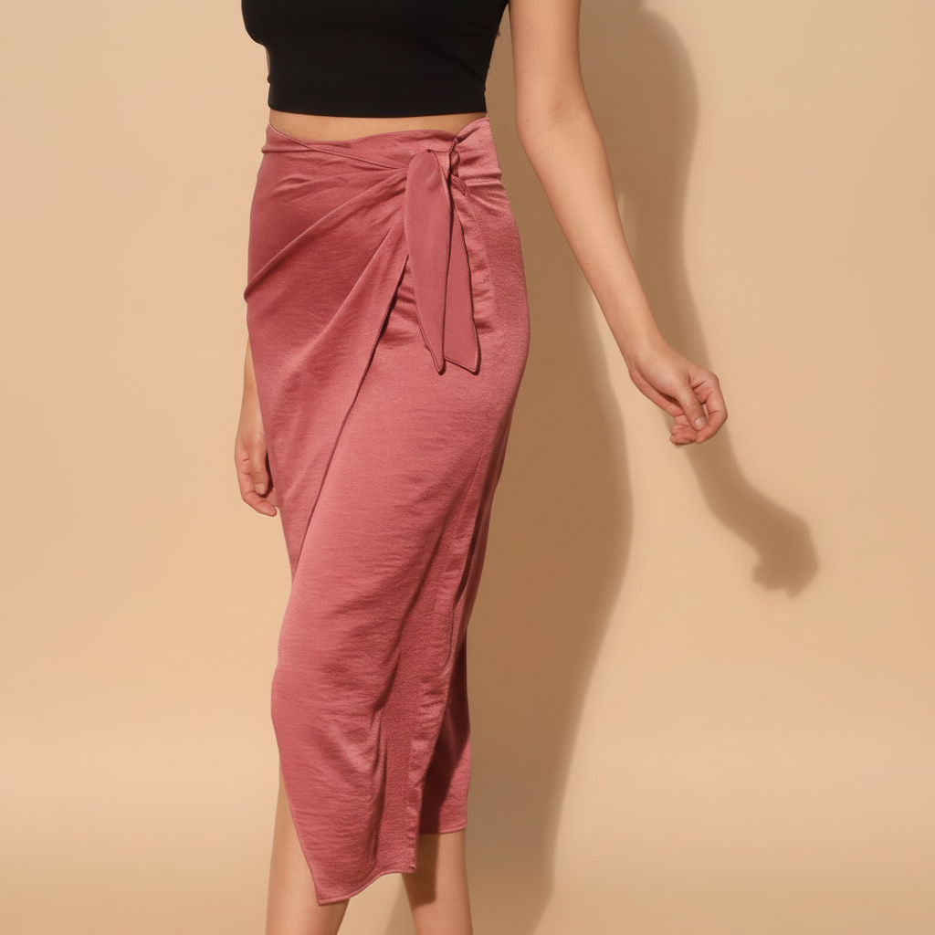Satin Crepe Midi Skirt for Women - Elegant A-Line Design for Casual or Formal Wear
