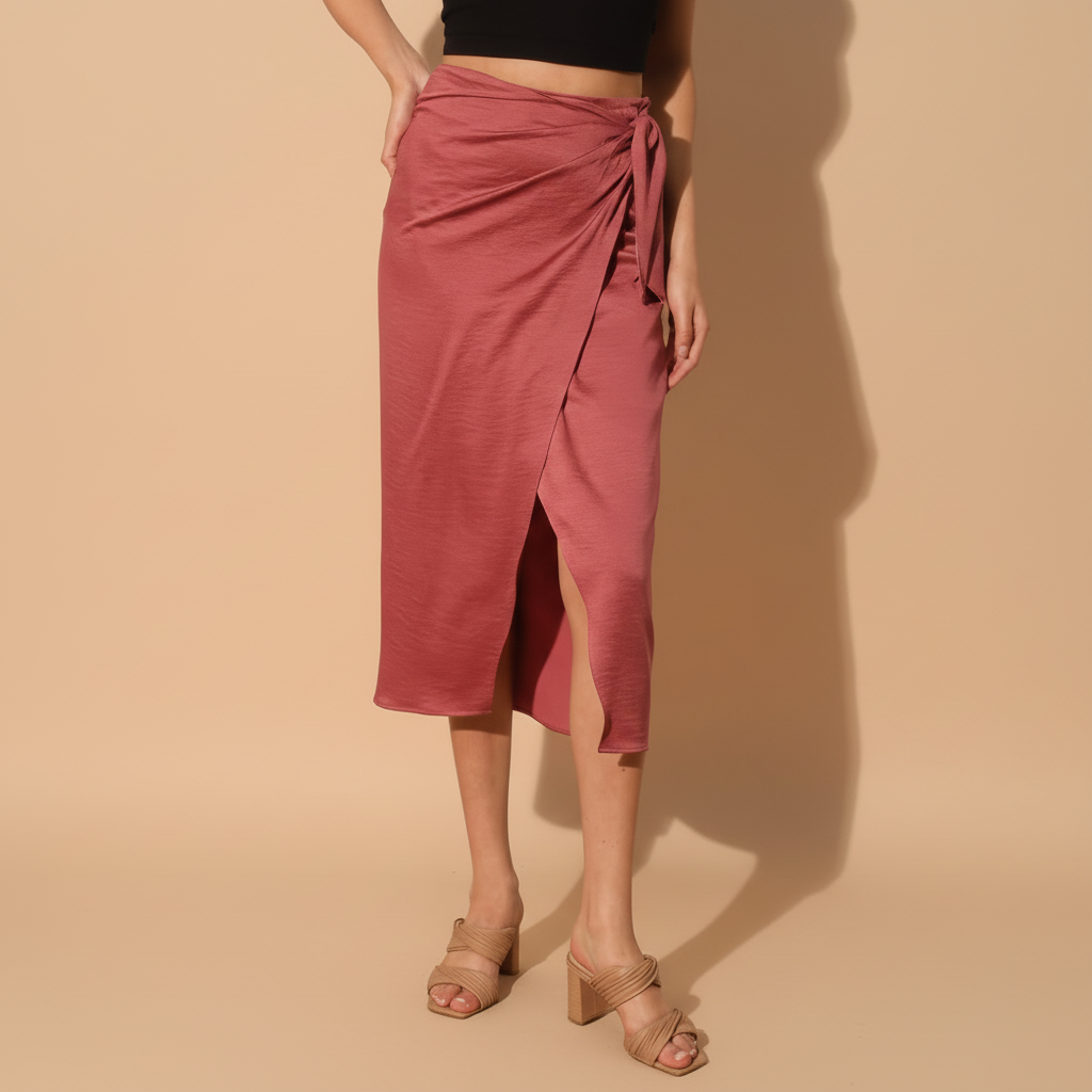Satin Crepe Midi Skirt for Women - Elegant A-Line Design for Casual or Formal Wear