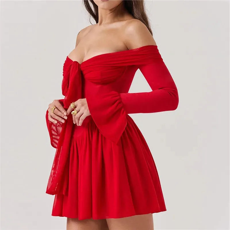 Scarlet Muse Red Dress - Elegant Chiffon Evening Gown for Formal Events and Parties