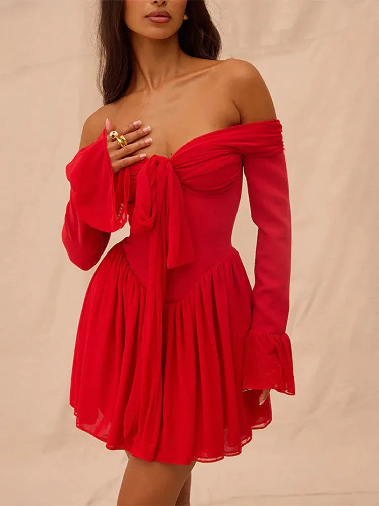 Scarlet Muse Red Dress - Elegant Chiffon Evening Gown for Formal Events and Parties