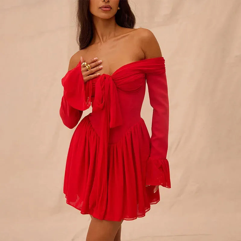 Scarlet Muse Red Dress - Elegant Chiffon Evening Gown for Formal Events and Parties