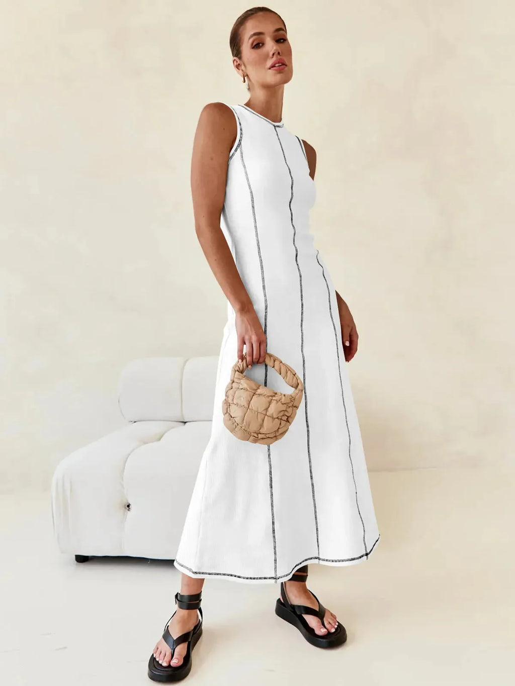 Sleeveless Knit Maxi Dress for Women - Comfortable Casual Wear for Summer - Versatile Long Length Design