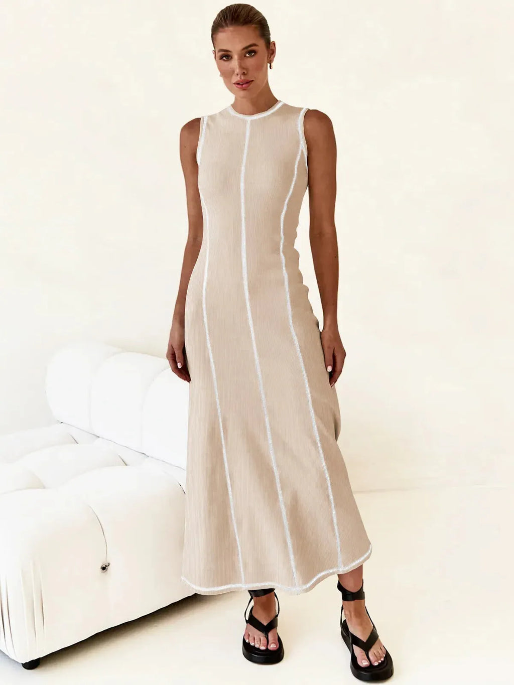 Sleeveless Knit Maxi Dress for Women - Comfortable Casual Wear for Summer - Versatile Long Length Design