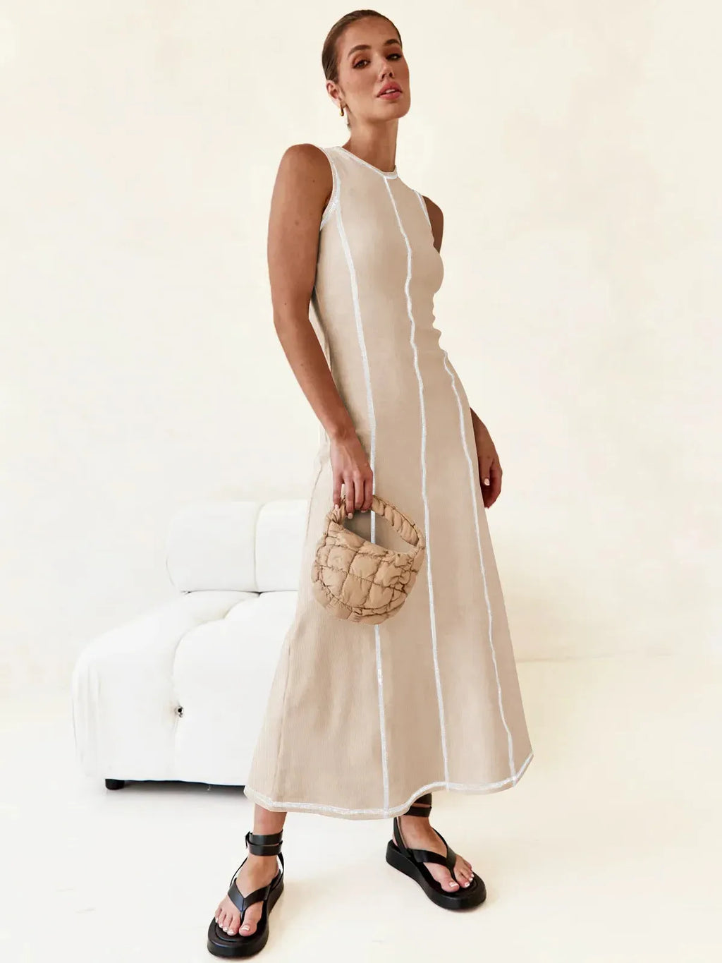 Sleeveless Knit Maxi Dress for Women - Comfortable Casual Wear for Summer - Versatile Long Length Design