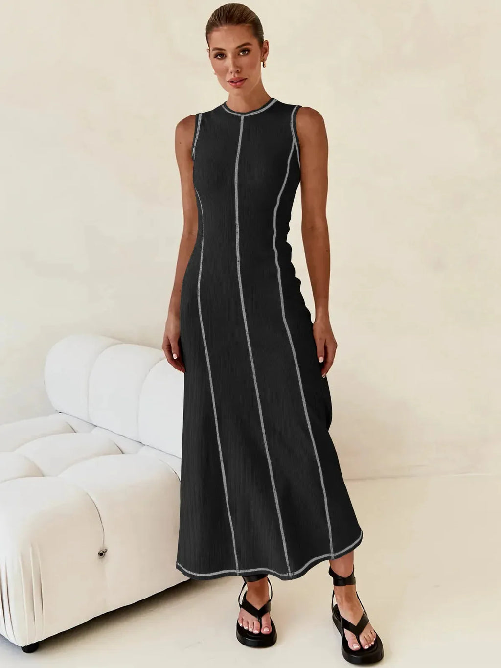 Sleeveless Knit Maxi Dress for Women - Comfortable Casual Wear for Summer - Versatile Long Length Design
