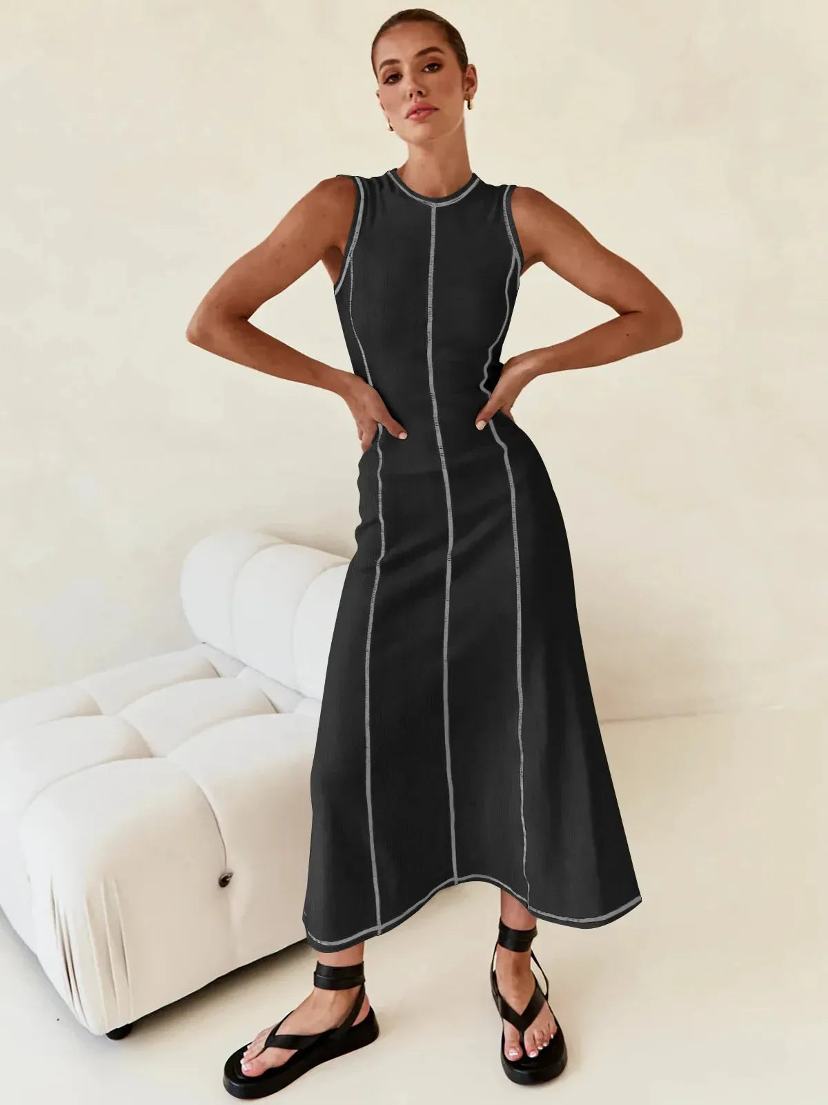 Sleeveless Knit Maxi Dress for Women - Comfortable Casual Wear for Summer - Versatile Long Length Design