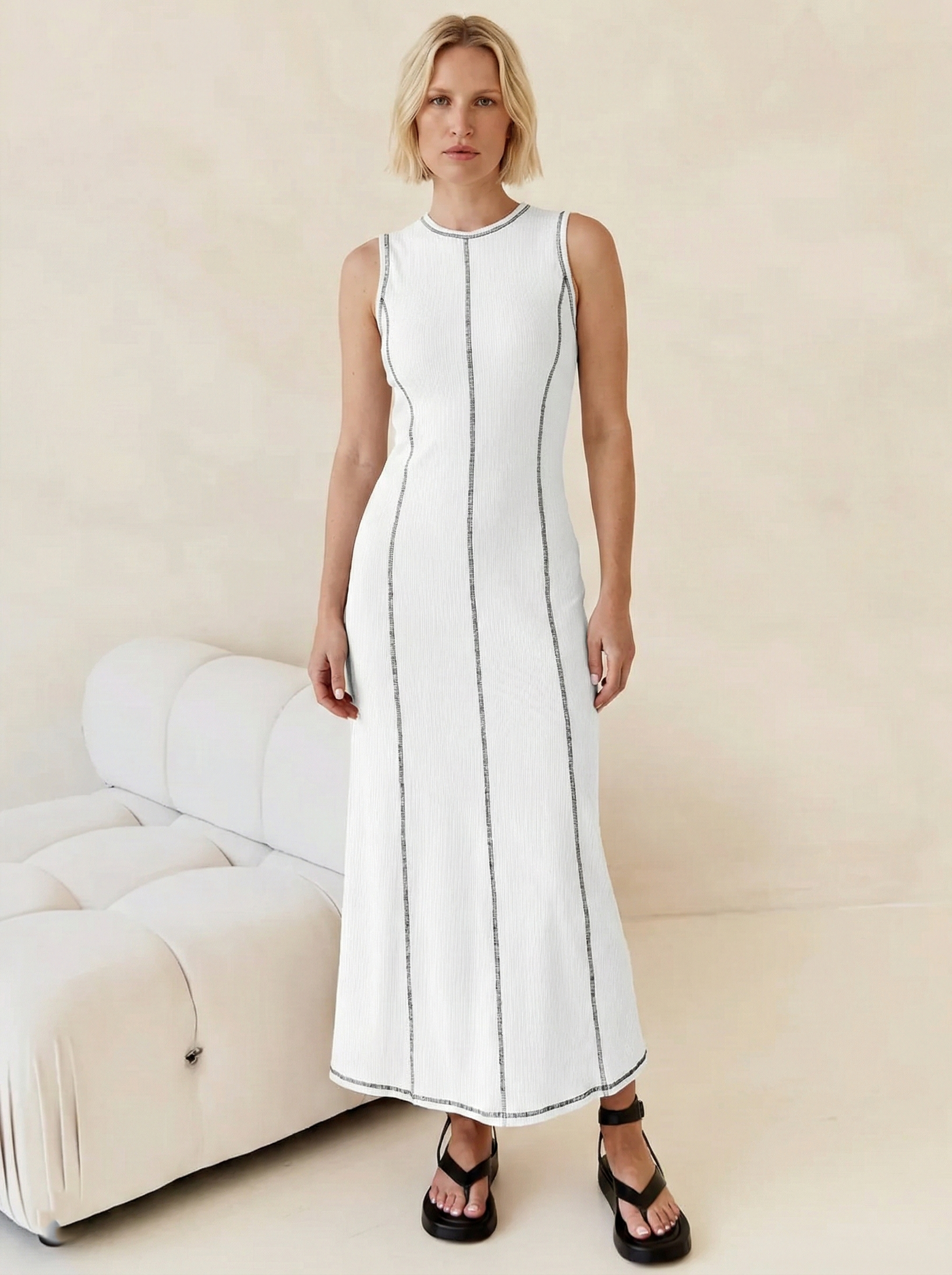 Sleeveless Knit Maxi Dress for Women - Comfortable Casual Wear for Summer - Versatile Long Length Design