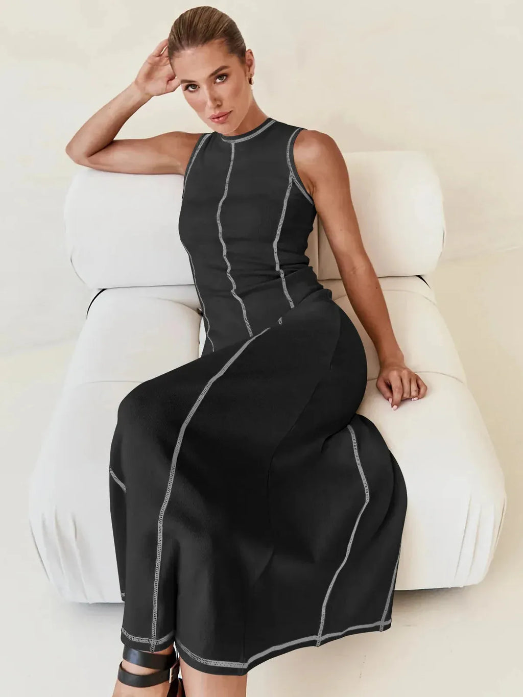 Sleeveless Knit Maxi Dress for Women - Comfortable Casual Wear for Summer - Versatile Long Length Design