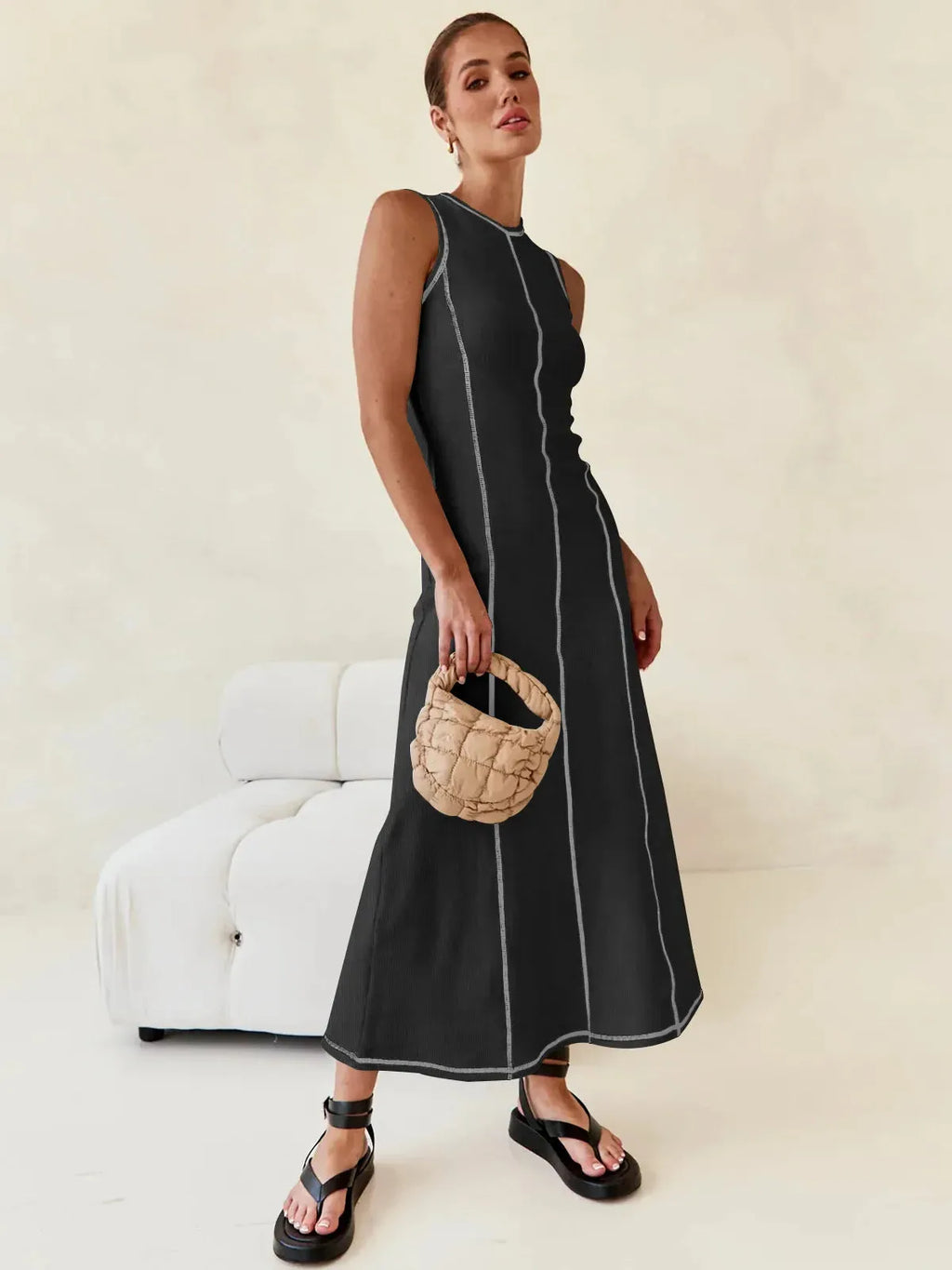 Sleeveless Knit Maxi Dress for Women - Comfortable Casual Wear for Summer - Versatile Long Length Design