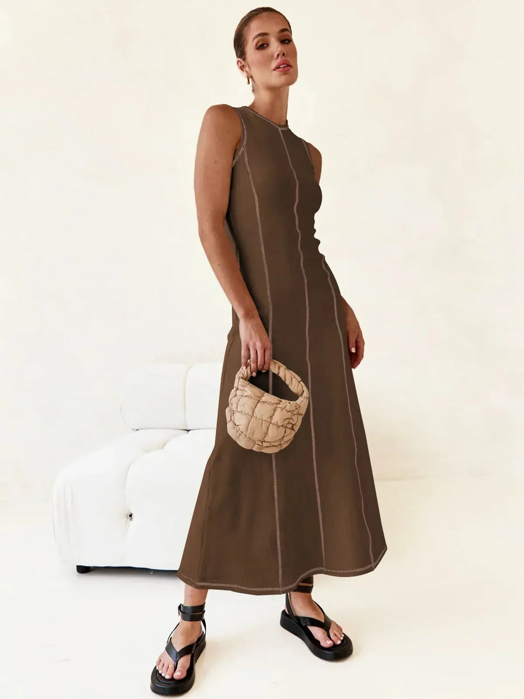 Sleeveless Knit Maxi Dress for Women - Comfortable Casual Wear for Summer - Versatile Long Length Design