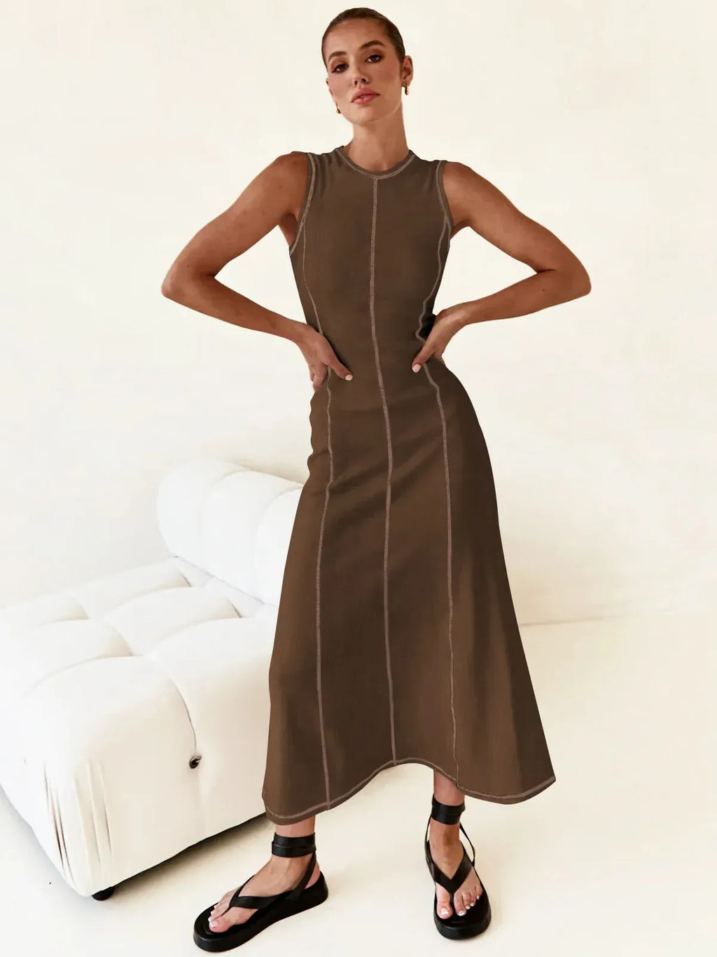 Sleeveless Knit Maxi Dress for Women - Comfortable Casual Wear for Summer - Versatile Long Length Design