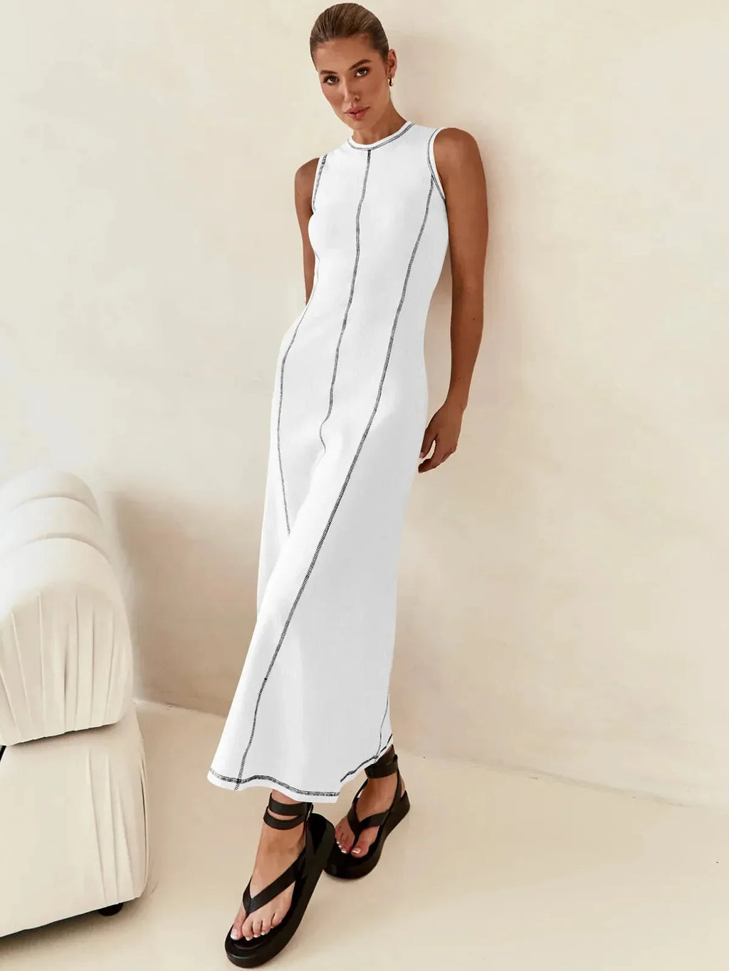 Sleeveless Knit Maxi Dress for Women - Comfortable Casual Wear for Summer - Versatile Long Length Design