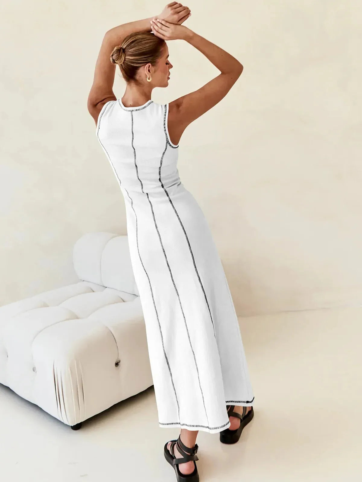 Sleeveless Knit Maxi Dress for Women - Comfortable Casual Wear for Summer - Versatile Long Length Design