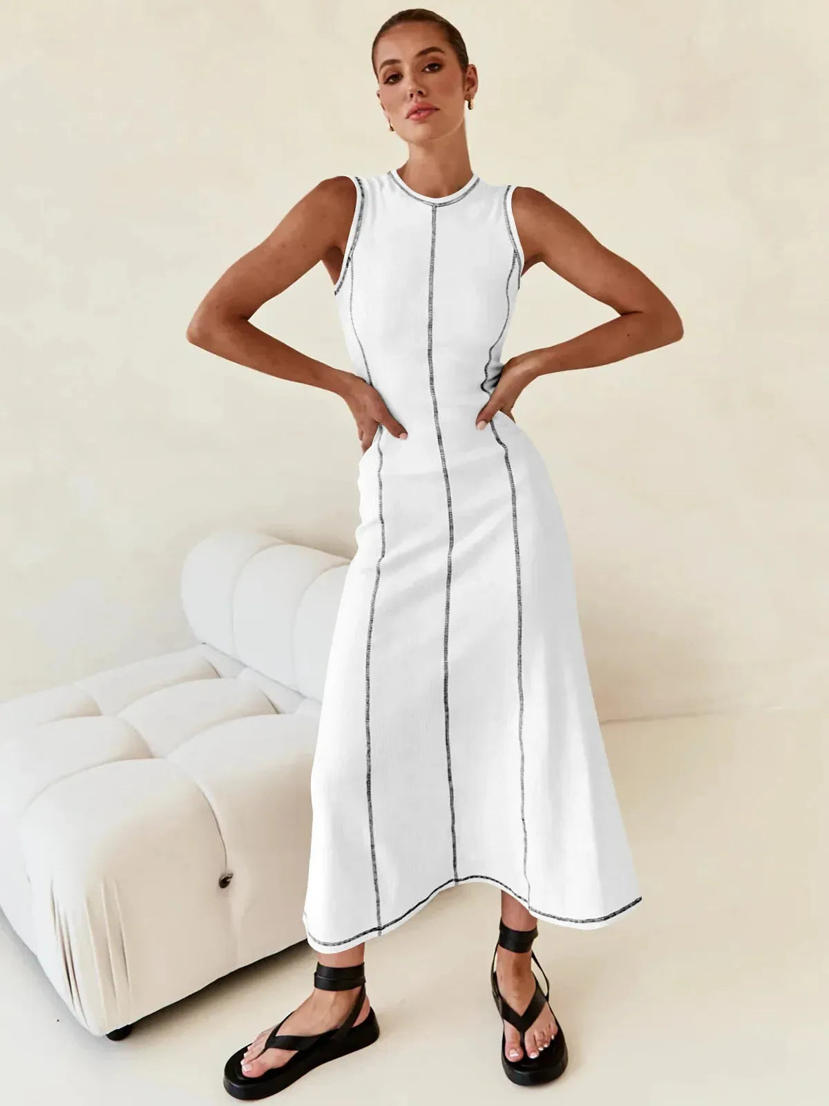 Sleeveless Knit Maxi Dress for Women - Comfortable Casual Wear for Summer - Versatile Long Length Design