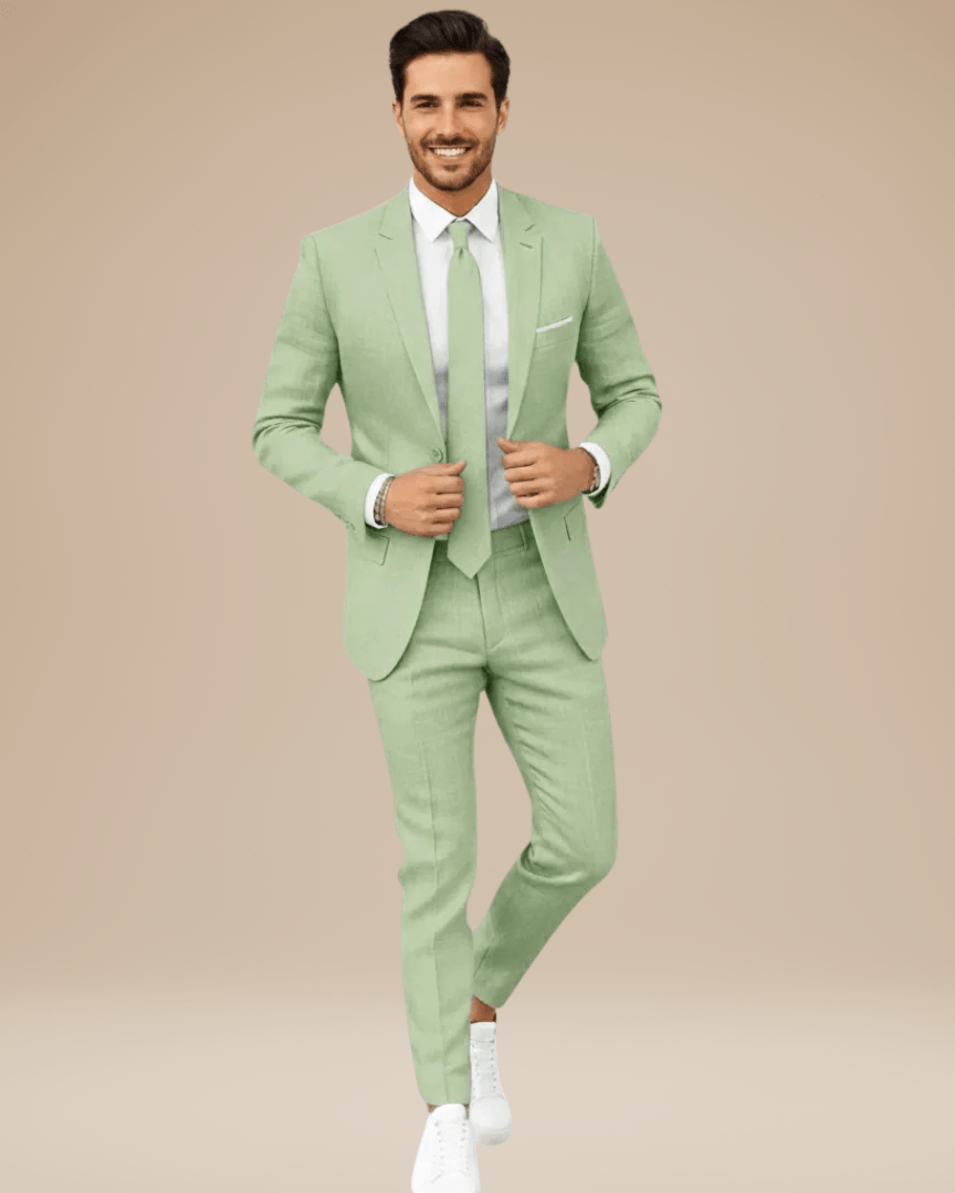 Slim Fit Men's Lightweight Linen Suit Jacket - Elegant Single-Breasted Design with Two Buttons for Formal Occasions