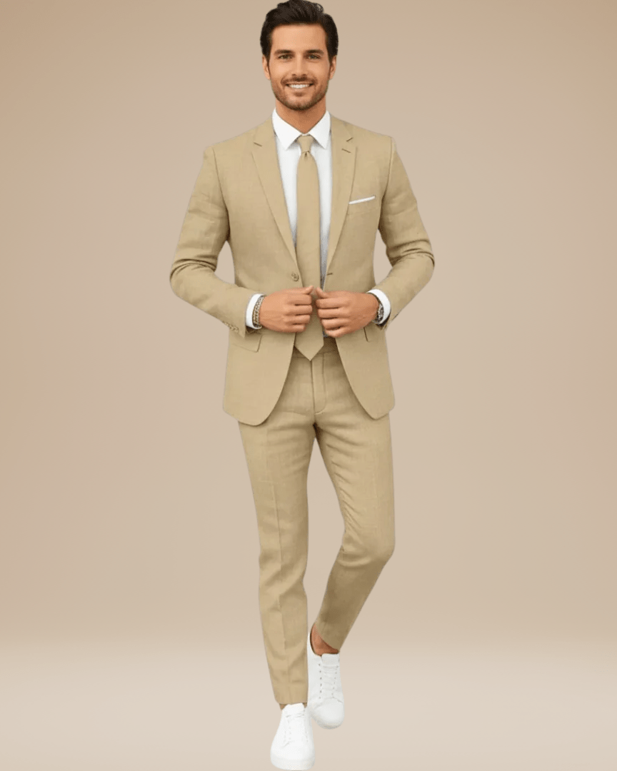 Slim Fit Men's Lightweight Linen Suit Jacket - Elegant Single-Breasted Design with Two Buttons for Formal Occasions