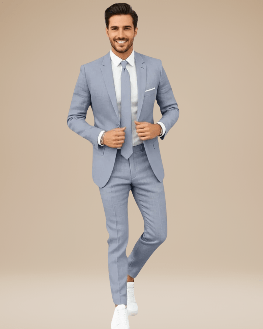 Slim Fit Men's Lightweight Linen Suit Jacket - Elegant Single-Breasted Design with Two Buttons for Formal Occasions