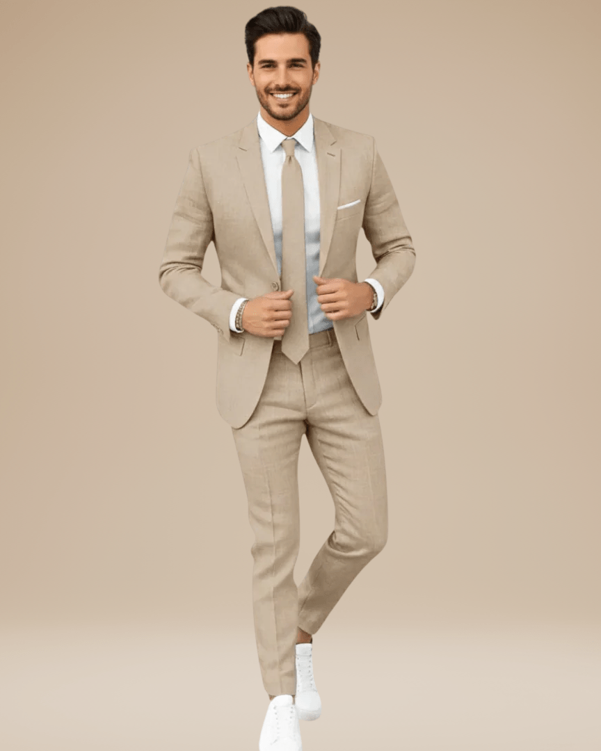Slim Fit Men's Lightweight Linen Suit Jacket - Elegant Single-Breasted Design with Two Buttons for Formal Occasions