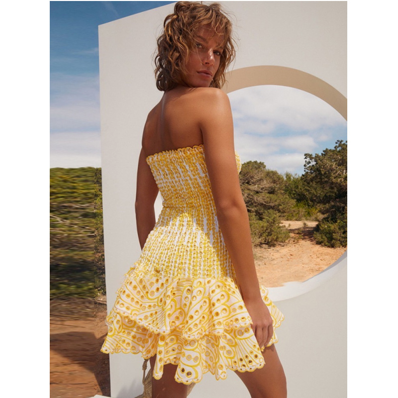 Smocked Strapless Mini Dress in Dahlia Floral Print for Casual Outings and Summer Events