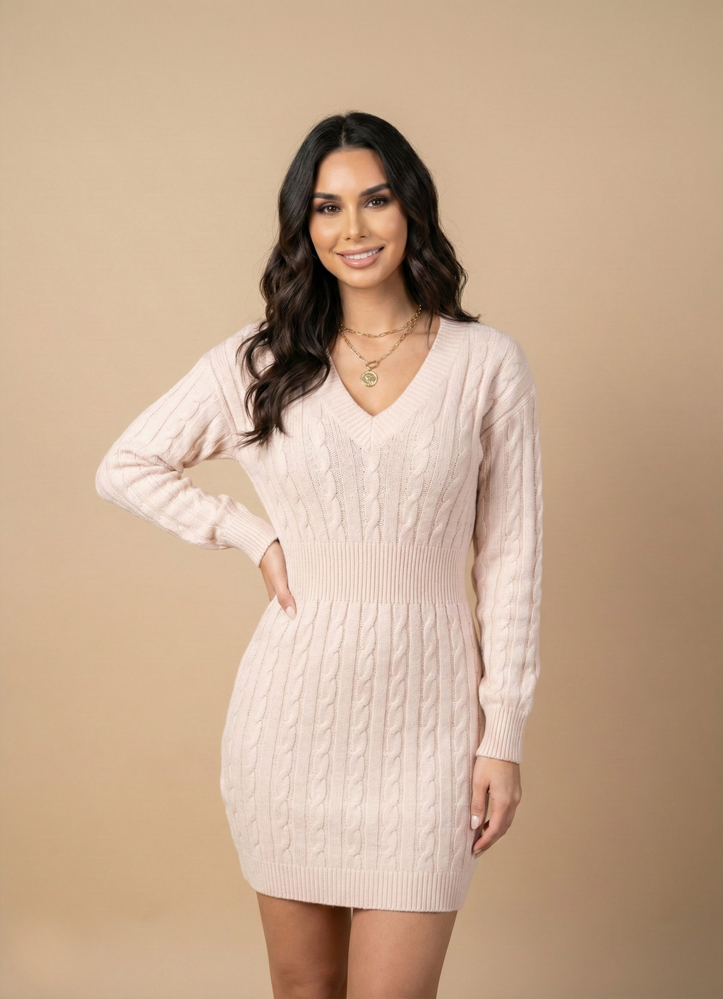 V-Neck Sheath Dress in Stretch Fabric for Office or Evening Wear