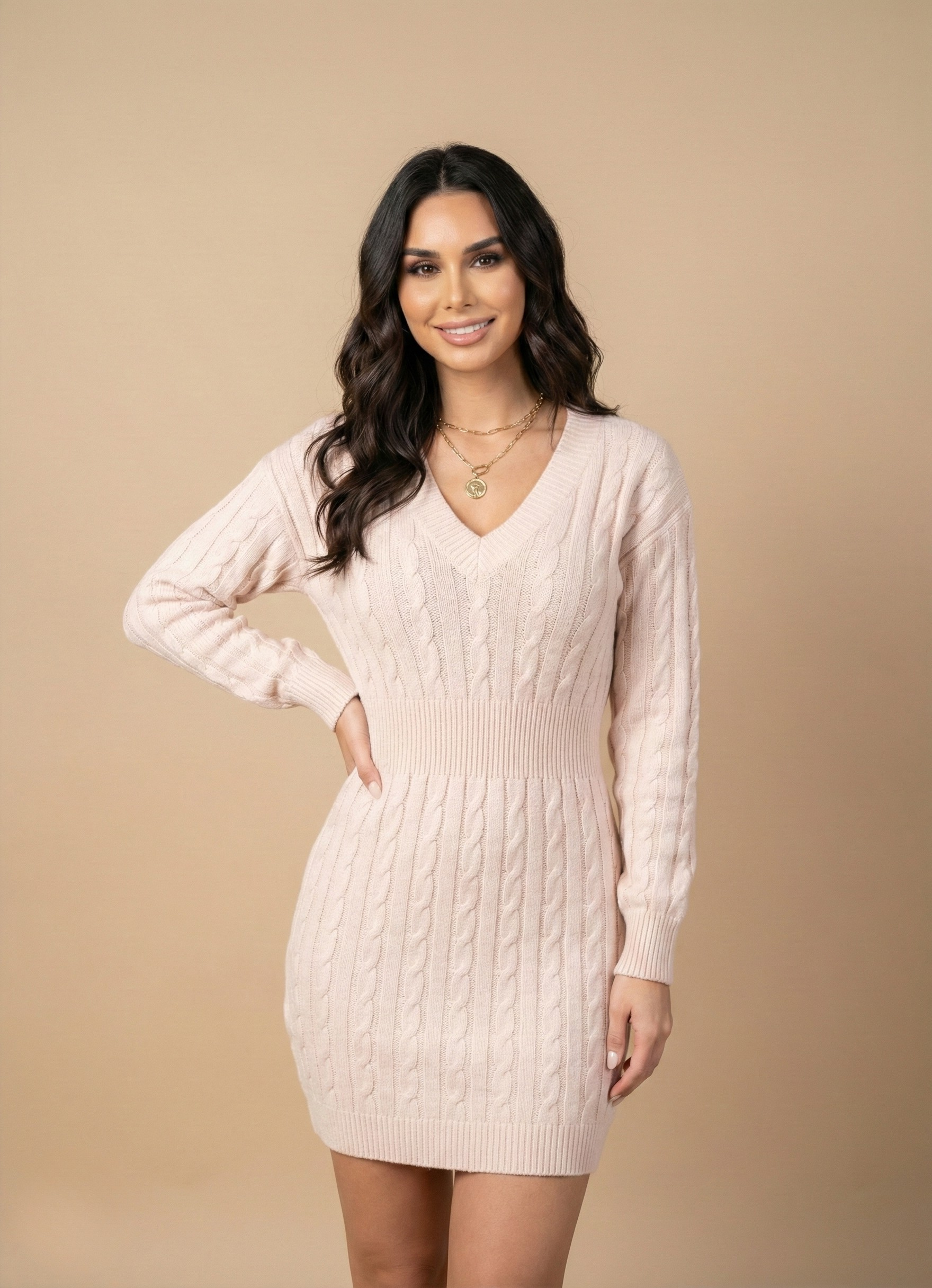 V-Neck Sheath Dress in Stretch Fabric for Office or Evening Wear