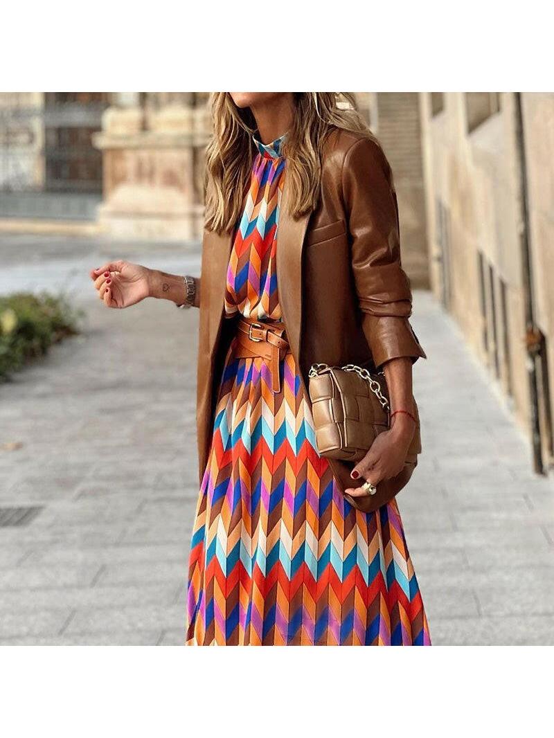 Vibrant Geometric Print Dress - Lightweight Fabric - Casual Summer Wear - Available in Multiple Sizes