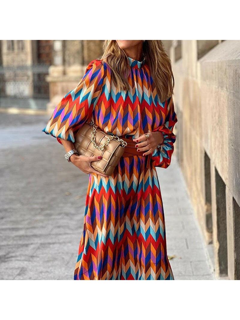 Vibrant Geometric Print Dress - Lightweight Fabric - Casual Summer Wear - Available in Multiple Sizes