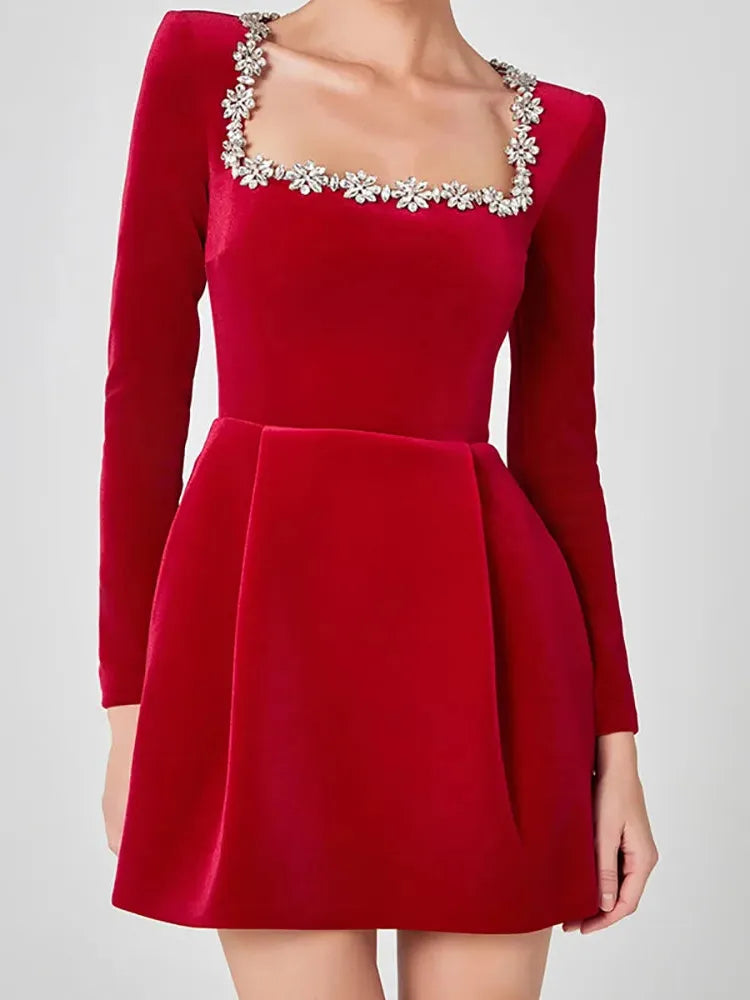 White Jewel Trim Long Sleeve Mini Dress for Women - Elegant Casual Wear in Comfortable Fabric