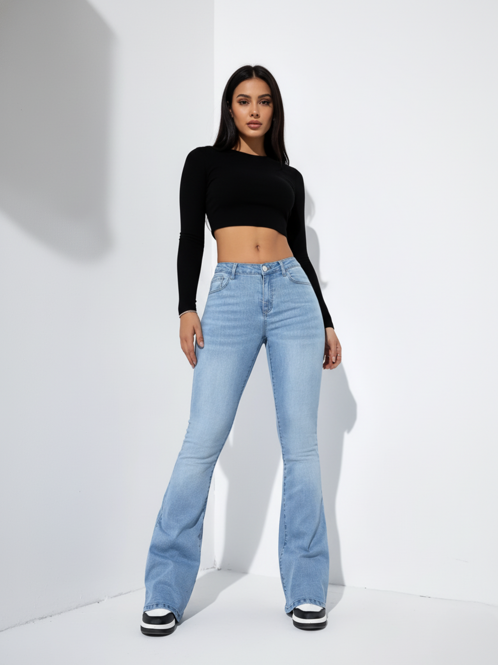 Women's Retro Flare Bell Bottom Jeans - High Waist Denim Trousers for Casual Wear