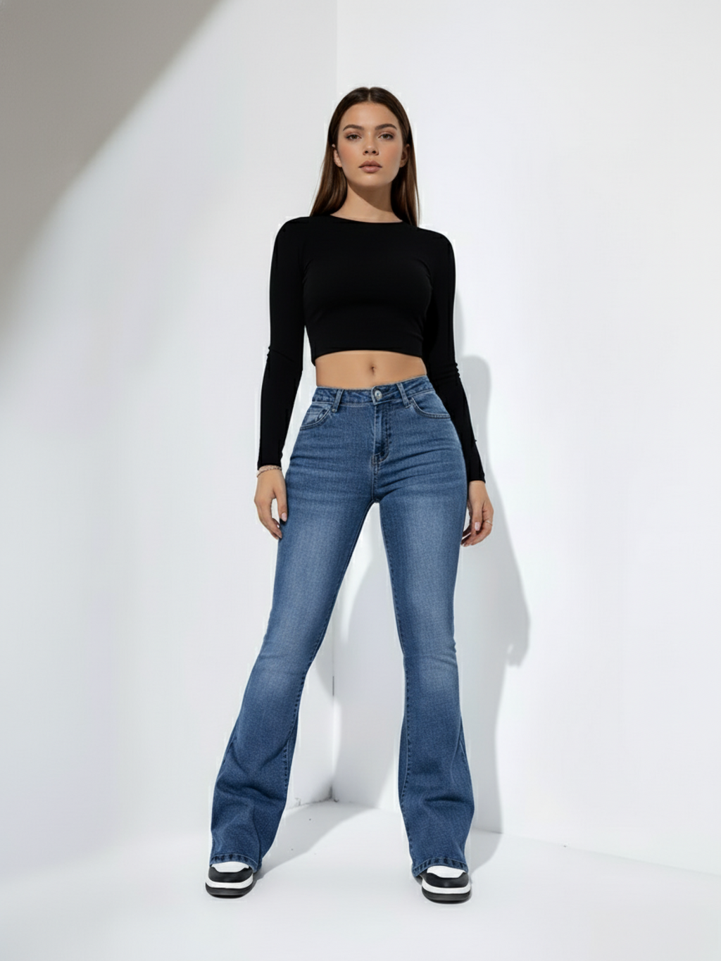Women's Retro Flare Bell Bottom Jeans - High Waist Denim Trousers for Casual Wear