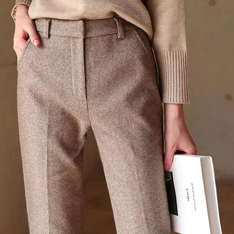 Wool Herringbone Trousers for Women - Classic Fit, Versatile Office or Casual Wear, Available in Multiple Sizes