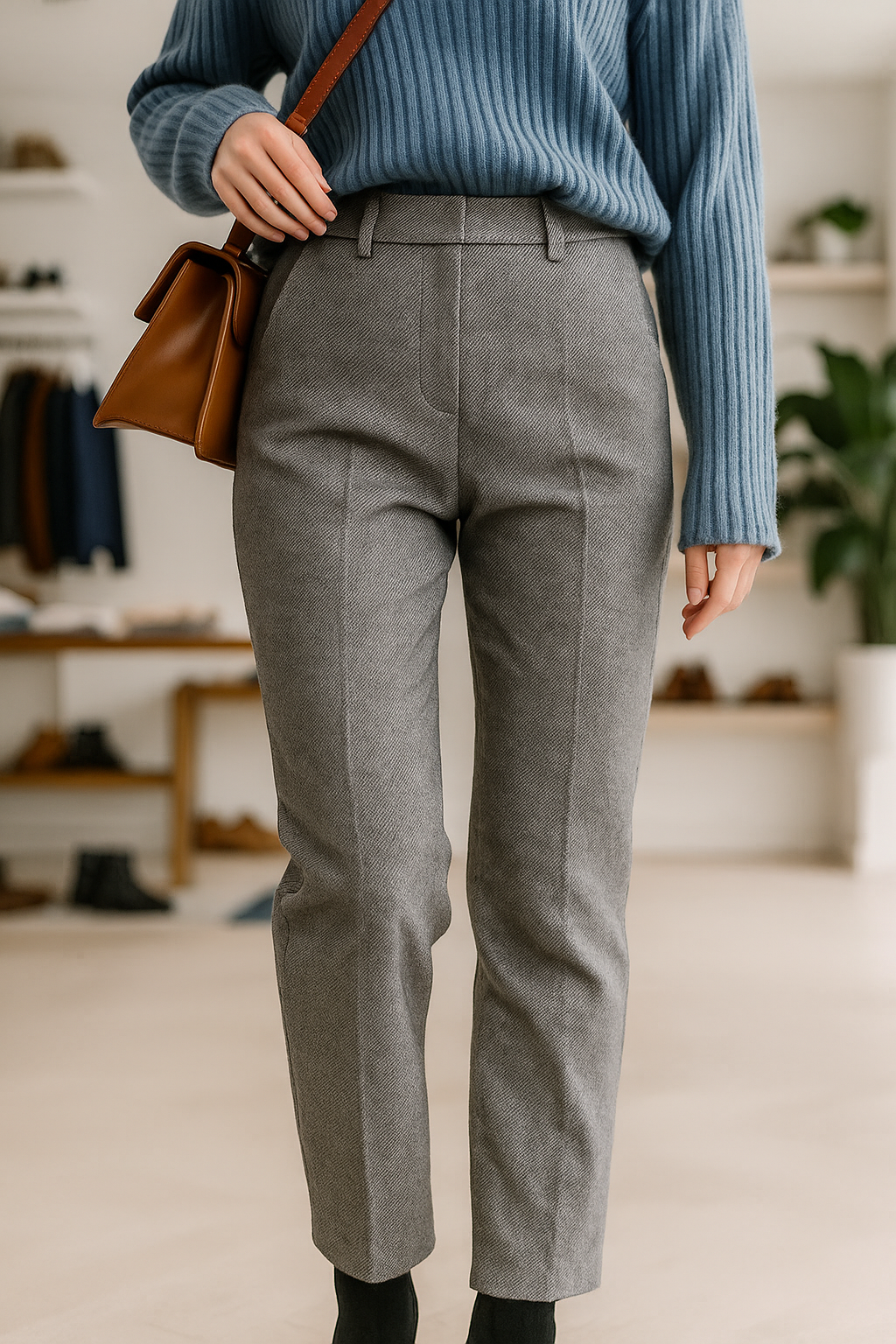 Wool Herringbone Trousers for Women - Classic Fit, Versatile Office or Casual Wear, Available in Multiple Sizes