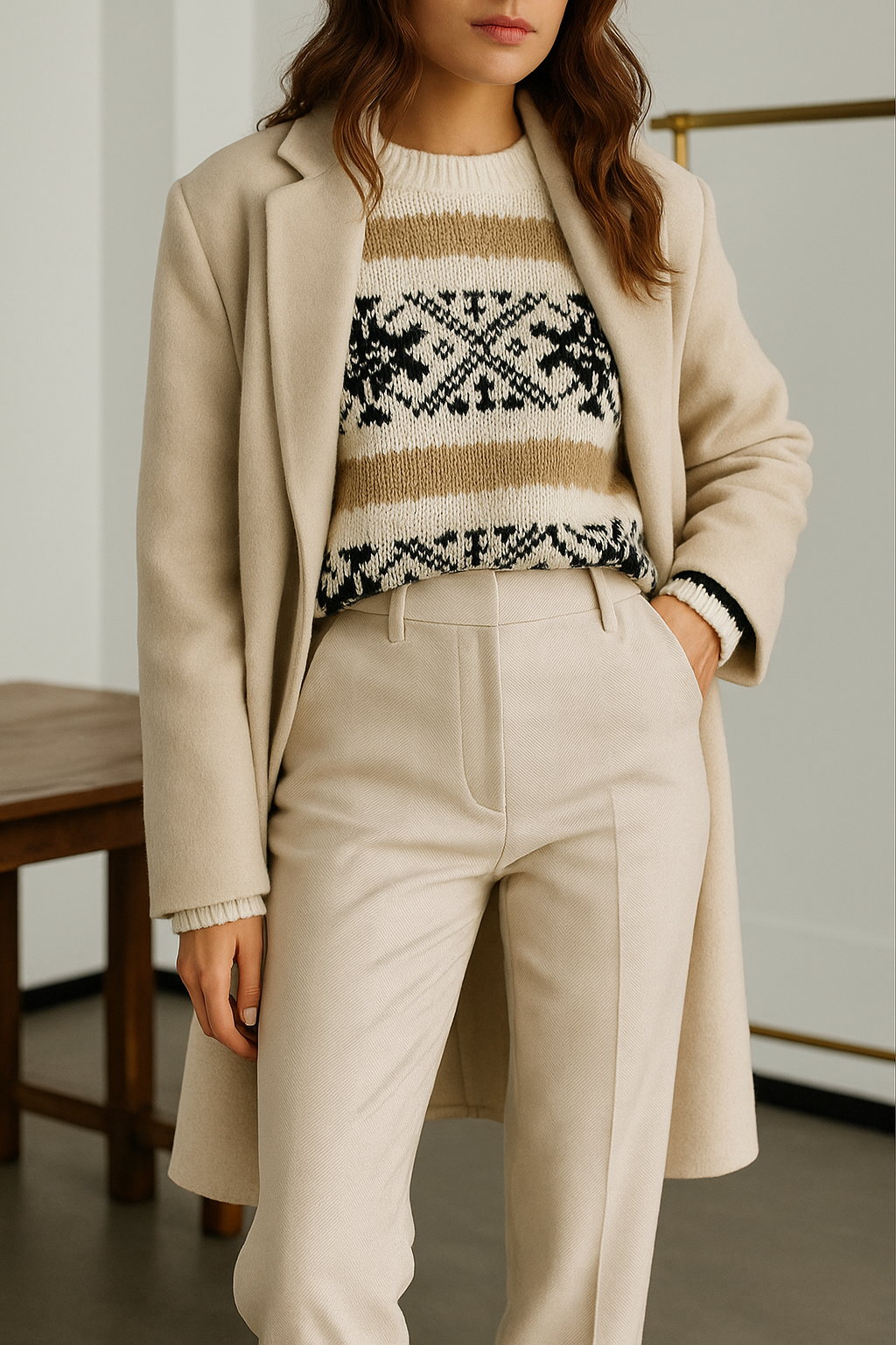 Wool Herringbone Trousers for Women - Classic Fit, Versatile Office or Casual Wear, Available in Multiple Sizes