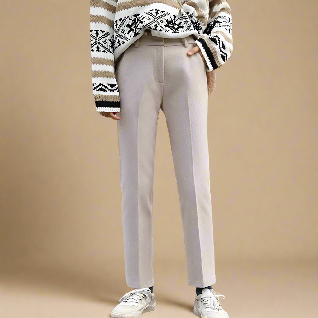 Wool Herringbone Trousers for Women - Classic Fit, Versatile Office or Casual Wear, Available in Multiple Sizes