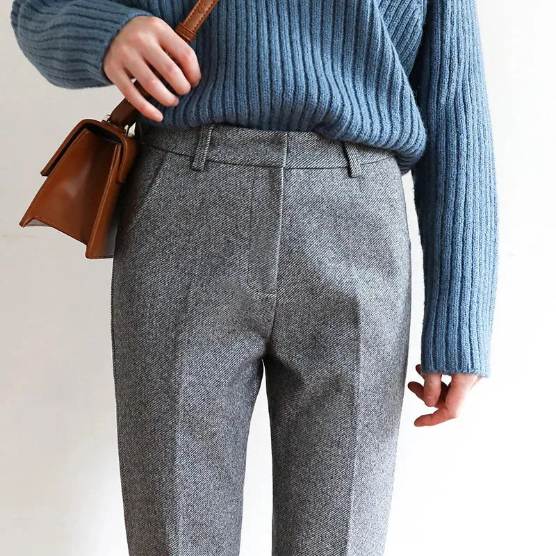 Wool Herringbone Trousers for Women - Classic Fit, Versatile Office or Casual Wear, Available in Multiple Sizes