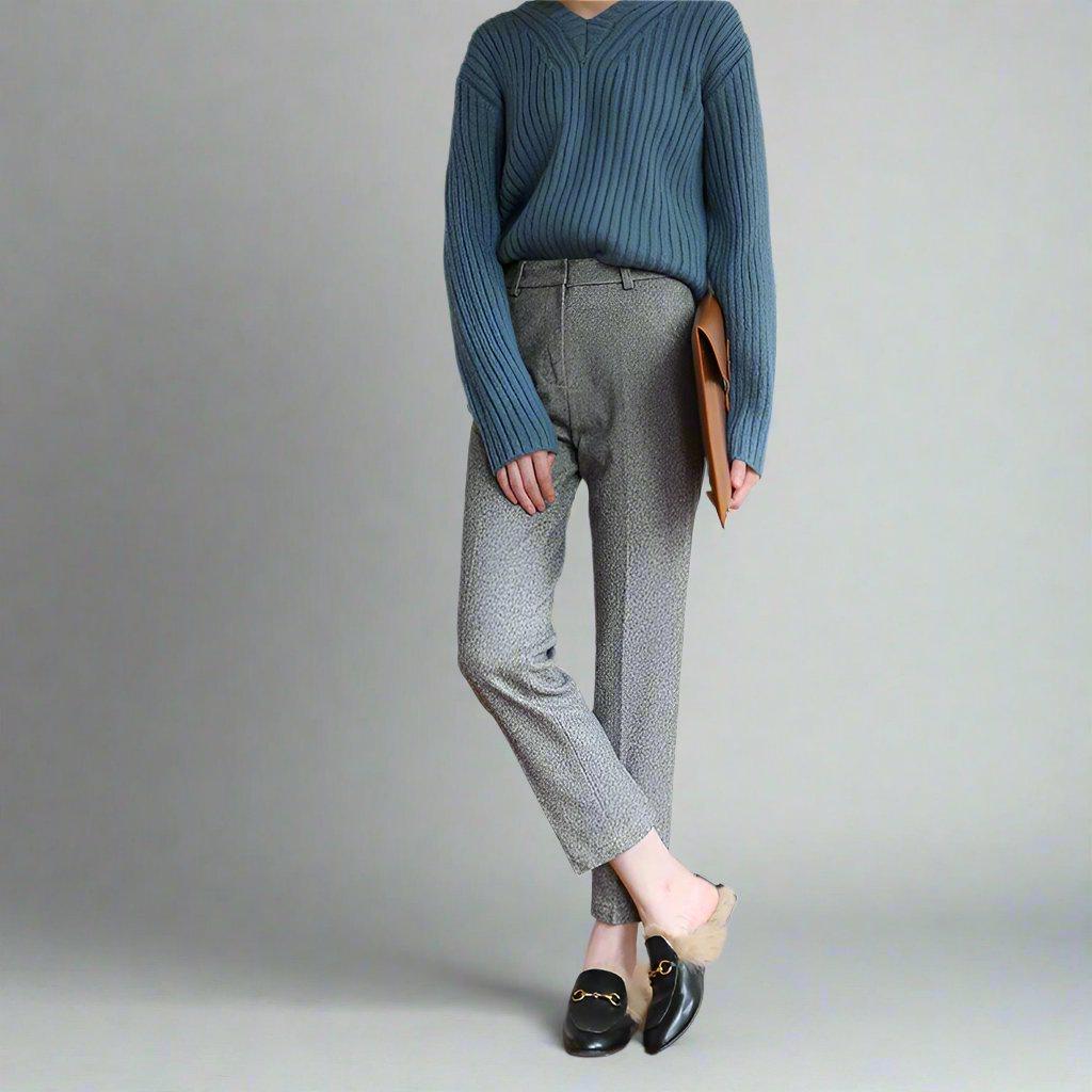Wool Herringbone Trousers for Women - Classic Fit, Versatile Office or Casual Wear, Available in Multiple Sizes