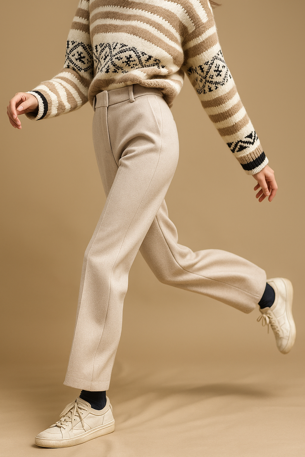 Wool Herringbone Trousers for Women - Classic Fit, Versatile Office or Casual Wear, Available in Multiple Sizes